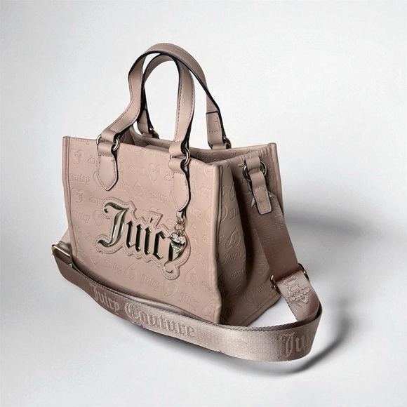 Juicy Couture Neutral Monogram Mini Crossbody Tote Handbag with Heart Charm Nwot - Picture 4 of 16